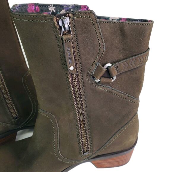 TEVA FOXY MID CALF WOMEN BOOTS LEATHER OLIVE GREEN US SZ 10 ZIPPER - Picture 8 of 12